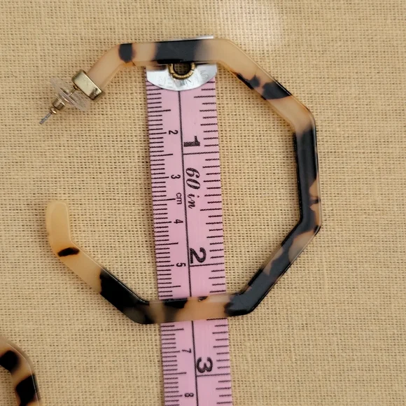 Tortoise Shell Octagon Hoop Earrings - Picture 3 of 5